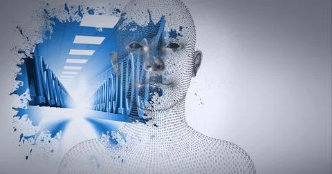 Composition of human bust over binary coding processing Illustrazione stock