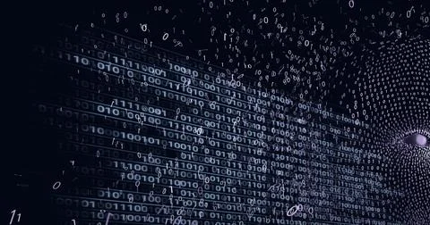 Composition of human face formed with binary coding on black background 스톡 일러스트