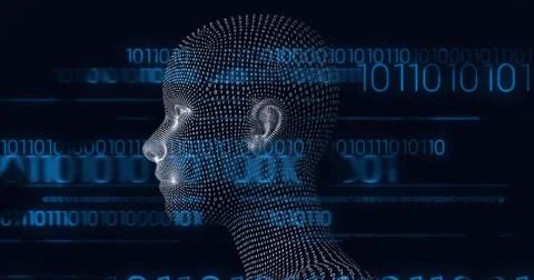 Composition of human head and binary coding processing 스톡 일러스트