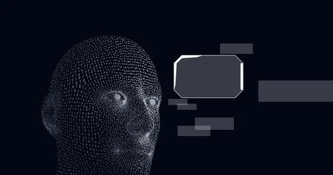 Composition of human head formed with binary coding and screens on black Stockfoto's