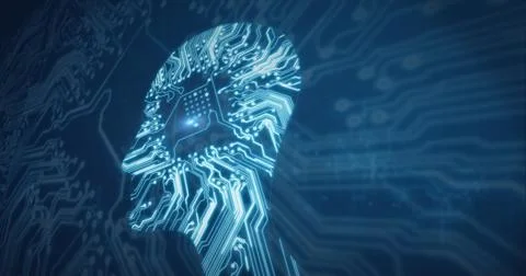 Composition of human head formed with processor circuit board Illustrazione stock