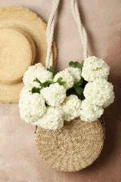 Composition with hydrangea flowers. Spring vibes. Female concept Foto stock