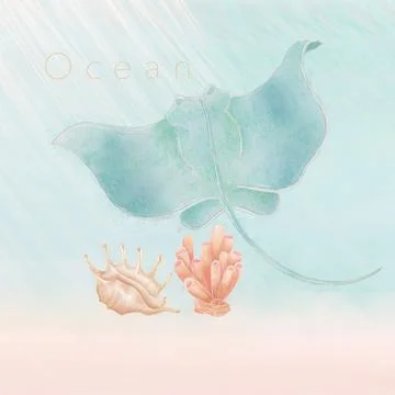 Composition of illustrations on the theme of the ocean, shell, coral, sea sti Stock Illustration