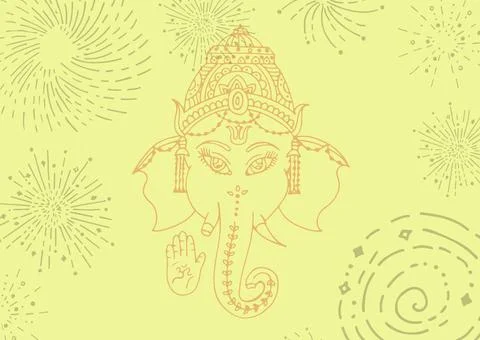 Composition of indian ganesh god design with decorative elements on yellow Stock Illustration