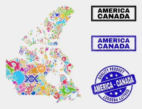 Composition of Industrial Canada V2 Map and Quality Product Seal Illustrazione stock