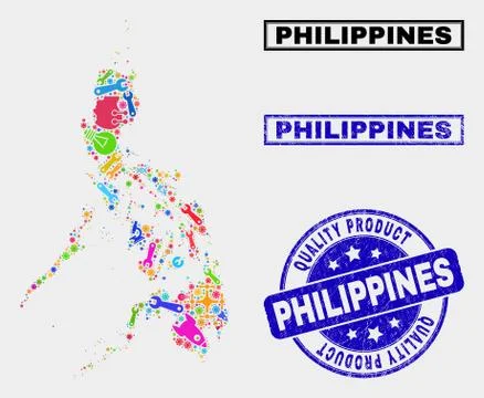 Composition of Industrial Philippines Map and Quality Product Seal Stock Illustration