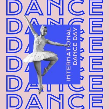 Composition of international dance day text over caucasian ballet dancer dancing Stock Photos