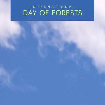 Composition of international day of forests text over sky with clouds on blue Foto stock