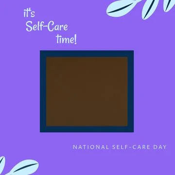 Composition of it's self-care time text and copy space over pattern and purple Stockillustratie