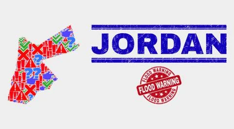 Composition of Jordan Map Symbol Mosaic and Distress Flood Warning Stamp Stock Illustration