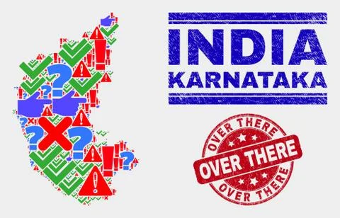 Composition of Karnataka State Map Symbol Mosaic and Distress Over There Ilustração Stock
