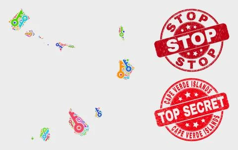 Composition of Keep Cape Verde Islands Map and Scratched Stop Stamp Seal 스톡 일러스트