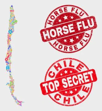Composition of Keep Chile Map and Scratched Horse Flu Stamp Seal Illustrazione stock