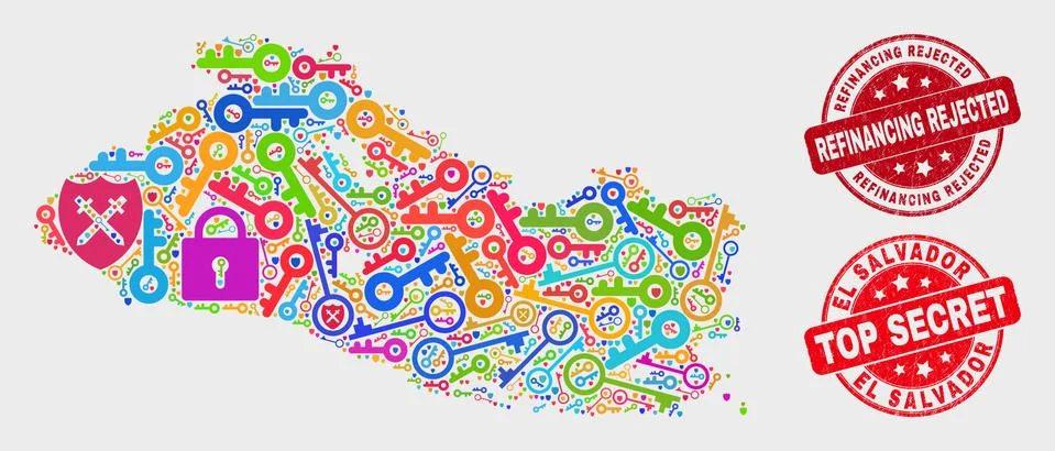 Composition of Keep El Salvador Map and Distress Refinancing Rejected Stamp Illustrazione stock