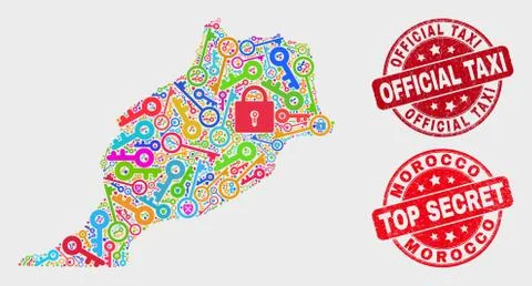 Composition of Keep Morocco Map and Scratched Official Taxi Watermark 스톡 일러스트