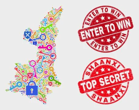 Composition of Keep Shaanxi Province Map and Grunge Enter to Win Stamp Seal Stock Illustration