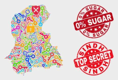 Composition of Keep Sindh Province Map and Grunge 0% Sugar Seal Illustrazione stock