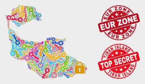 Composition of Keep Tiran Island Map and Grunge EUR Zone Stamp Seal 스톡 일러스트
