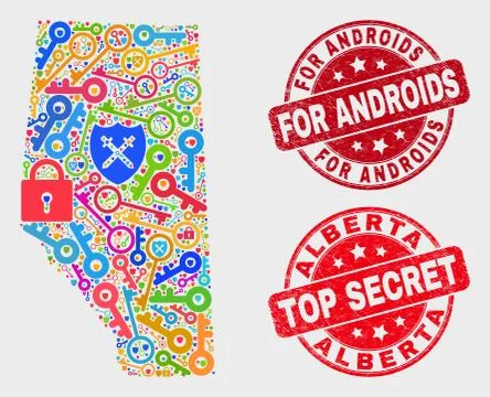 Composition of Key Alberta Province Map and Grunge For Androids Stamp Stock Illustration