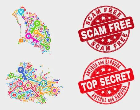 Composition of Key Antigua and Barbuda Map and Grunge Scam Free Seal Stock Illustration