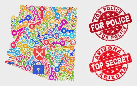 Composition of Key Arizona State Map and Grunge For Police Stamp Stock Illustration