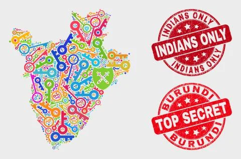 Composition of Key Burundi Map and Distress Indians Only Watermark Stock Illustration