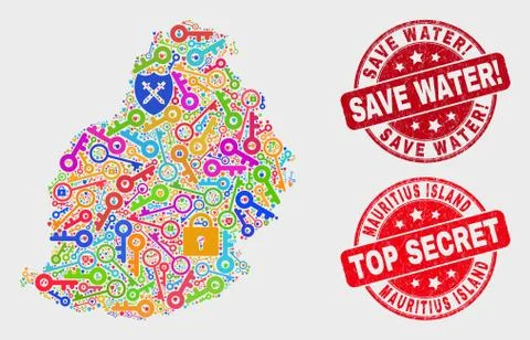 Composition of Key Mauritius Island Map and Grunge Save Water! Watermark Stockillustratie