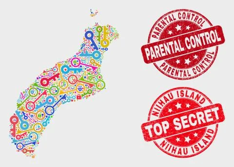 Composition of Key Niihau Island Map and Grunge Parental Control Stamp Stock Illustration