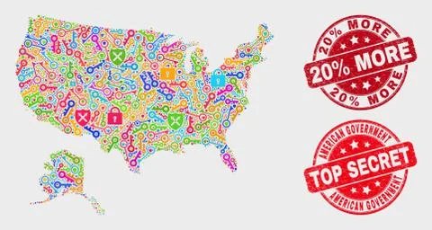 Composition of Key USA with Alaska Map and Scratched 20% More Stamp 스톡 일러스트
