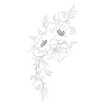 Composition of leaves and flowers vector linear banner Stock Illustration