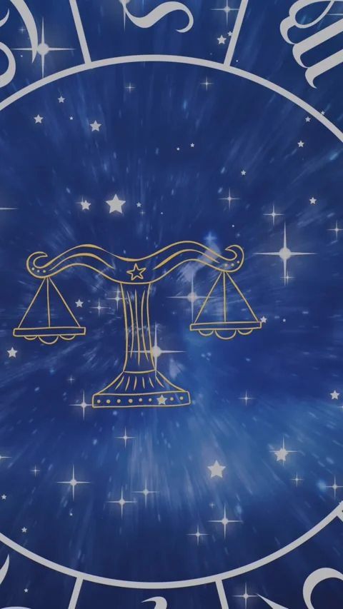 Composition of libra star sign symbol in spinning zodiac wheel over glowing Stock Footage 319066830