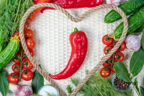 Composition on a light background of fresh organic vegetarian products Stock Photos