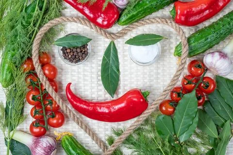 Composition on a light background of fresh organic vegetarian products Stock Photos
