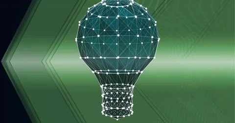 Composition of light bulb formed with network of connection on green background Stock Illustration