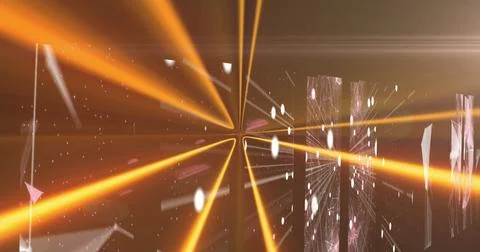 Composition of light trails over shapes on black background Stock Illustration