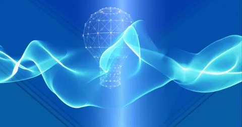 Composition of lightbulb with blue light trails in background Ilustração Stock