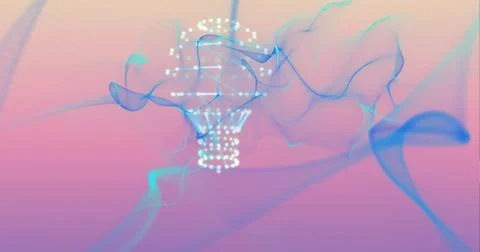 Composition of lightbulb with blue light trails in background Ilustração Stock