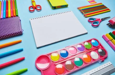 Composition lined with school supplies. Group stationery set forth in Stock Photos