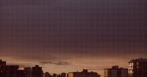 Composition of lines over cityscape and sky with clouds 写真素材
