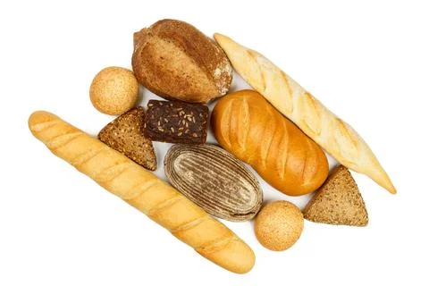 Composition with loaf of bread isolated on white background Stock Photos