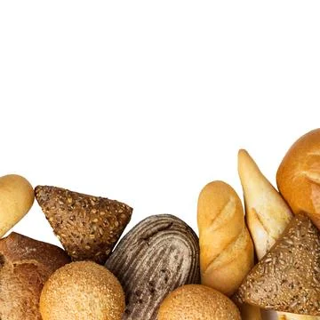 Composition with loafs of bread isolated on white background Stock Photos