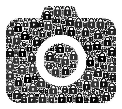 Composition of Locks for Photo Camera Icon Illustration