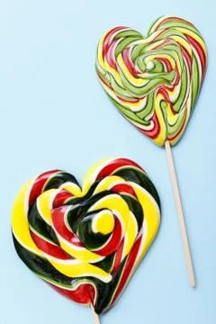 Composition of lollipops, candy pattern, top view flat lay Stock Photos