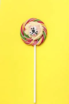 Composition of lollipops, candy pattern, top view flat lay Stock Photos