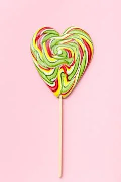 Composition of lollipops, candy pattern, top view flat lay Stock Photos