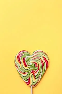 Composition of lollipops, candy pattern, top view flat lay Stock Photos