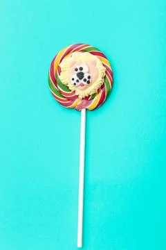 Composition of lollipops, candy pattern, top view flat lay Stock Photos