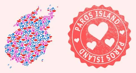 Composition of Love Smile Map of Paros Island and Grunge Heart Stamp Stock Illustration