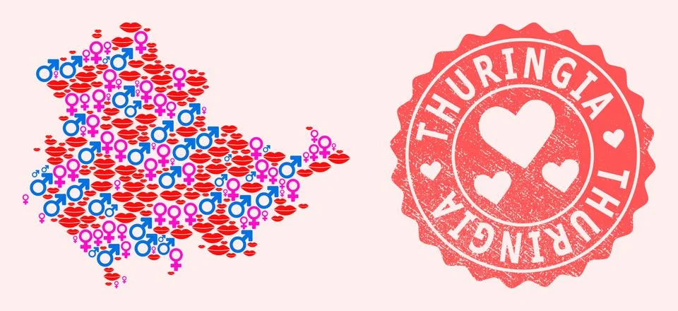 Composition of Love Smile Map of Thuringia State and Grunge Heart Stamp Illustrazione stock