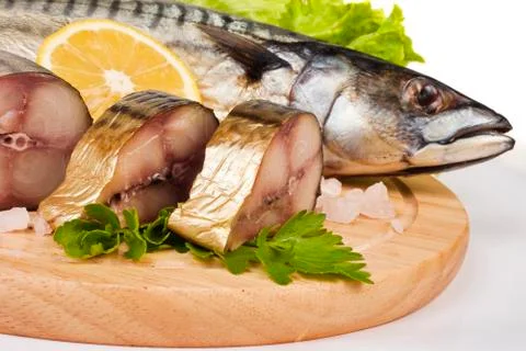 A composition with mackerel fish Stock Photos